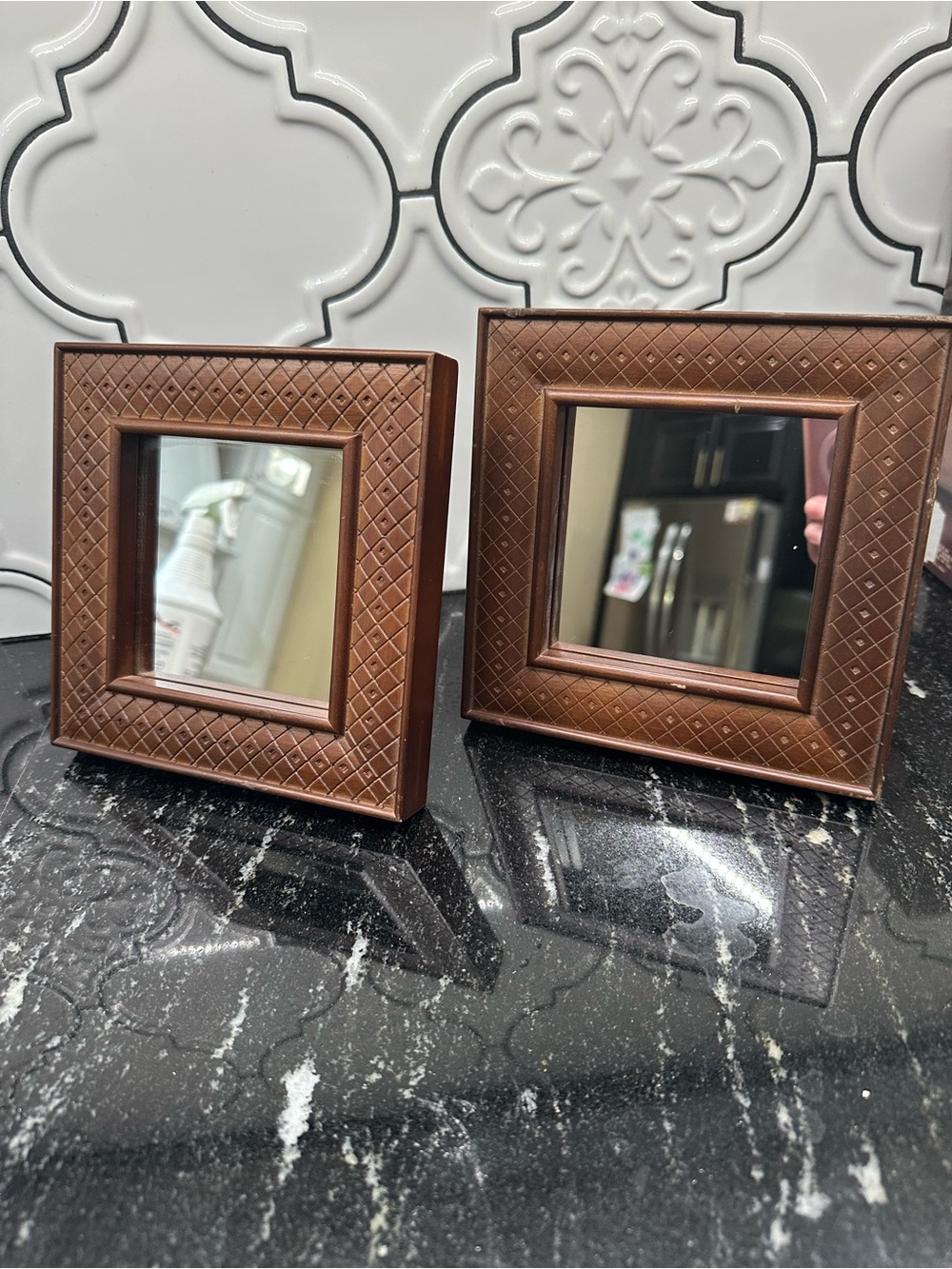 Thomasville Set of 2 Brown Embossed Square Wall Mirrors